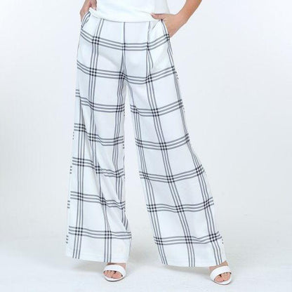 High Waist Plaid Print Wide Leg Pants by VYSN