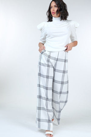 High Waist Plaid Print Wide Leg Pants by VYSN