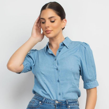 Button-down Denim Shirt Top by VYSN