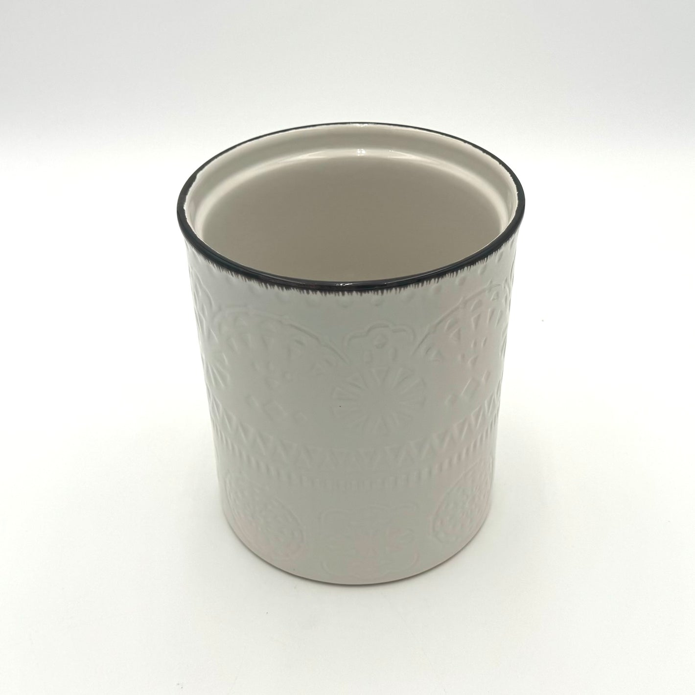 Dowan Ceramic Embossed Round Unensil Canister - Grey