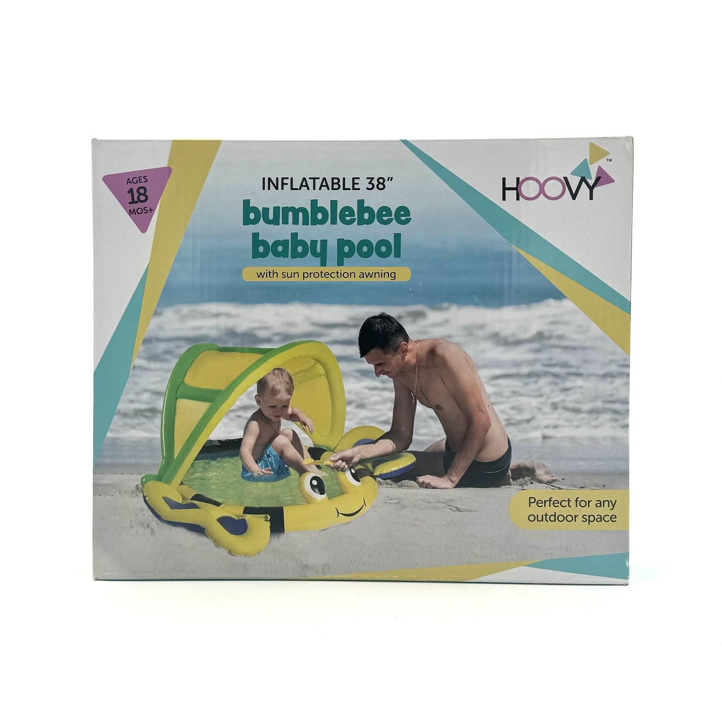 Hoovy Inflatable 38" Bumblebee Baby Pool With Sun Protection Awning