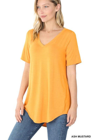 LUXE RAYON SHORT SLEEVE V-NECK HI-LOW HEM TOP by VYSN