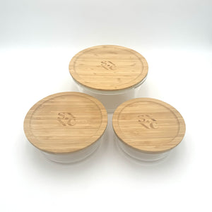 Set of 3 Round Glass  Stone & Clay Storage Containers